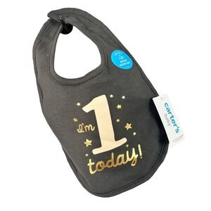 CARTER'S BABY I'm 1 Today Gray‎ 1st Birthday Teething Bib Water Resistant NWT